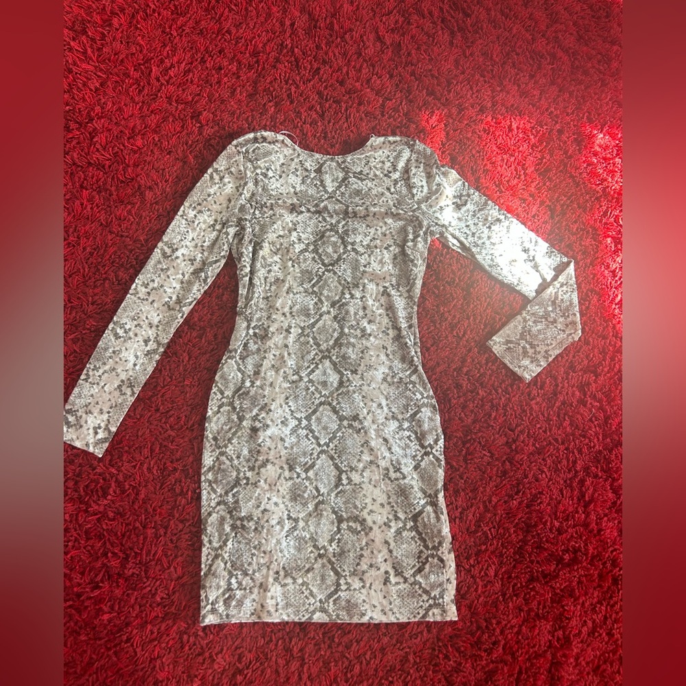 Fashion Nova Snake Print Dress - Gray and Cream
